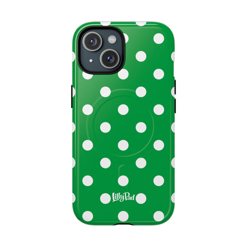 White Polka Dot Green Phone Case | Tough Magnetic Case