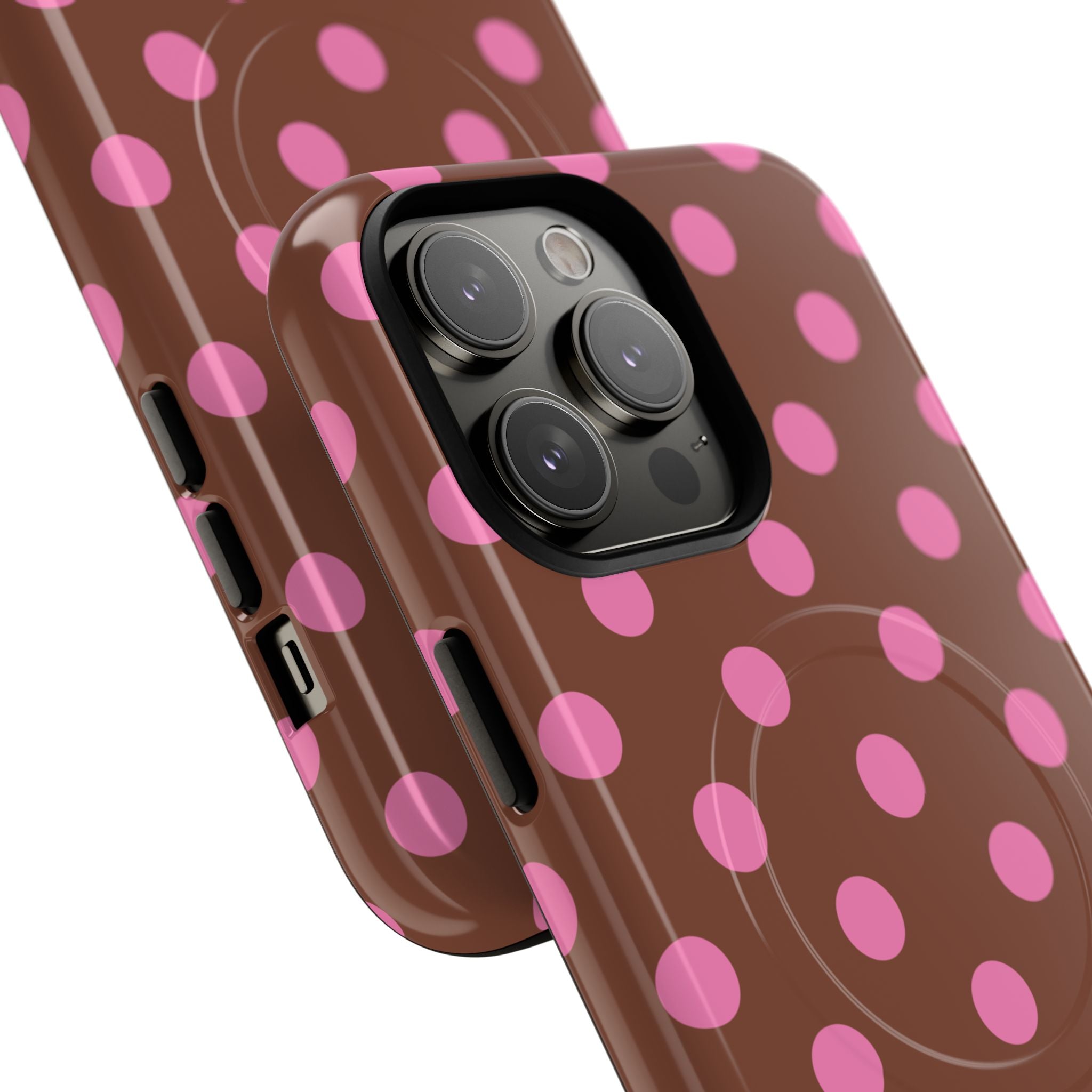 Pink Polka Dot Brown Phone Case | Magnetic Tough Case