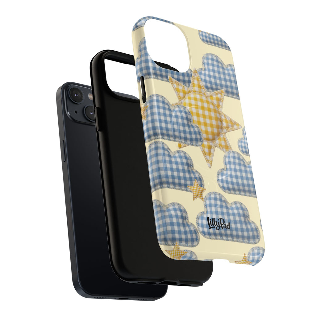 Gingham Sun and Clouds Phone Case | Tough Magnetic Case