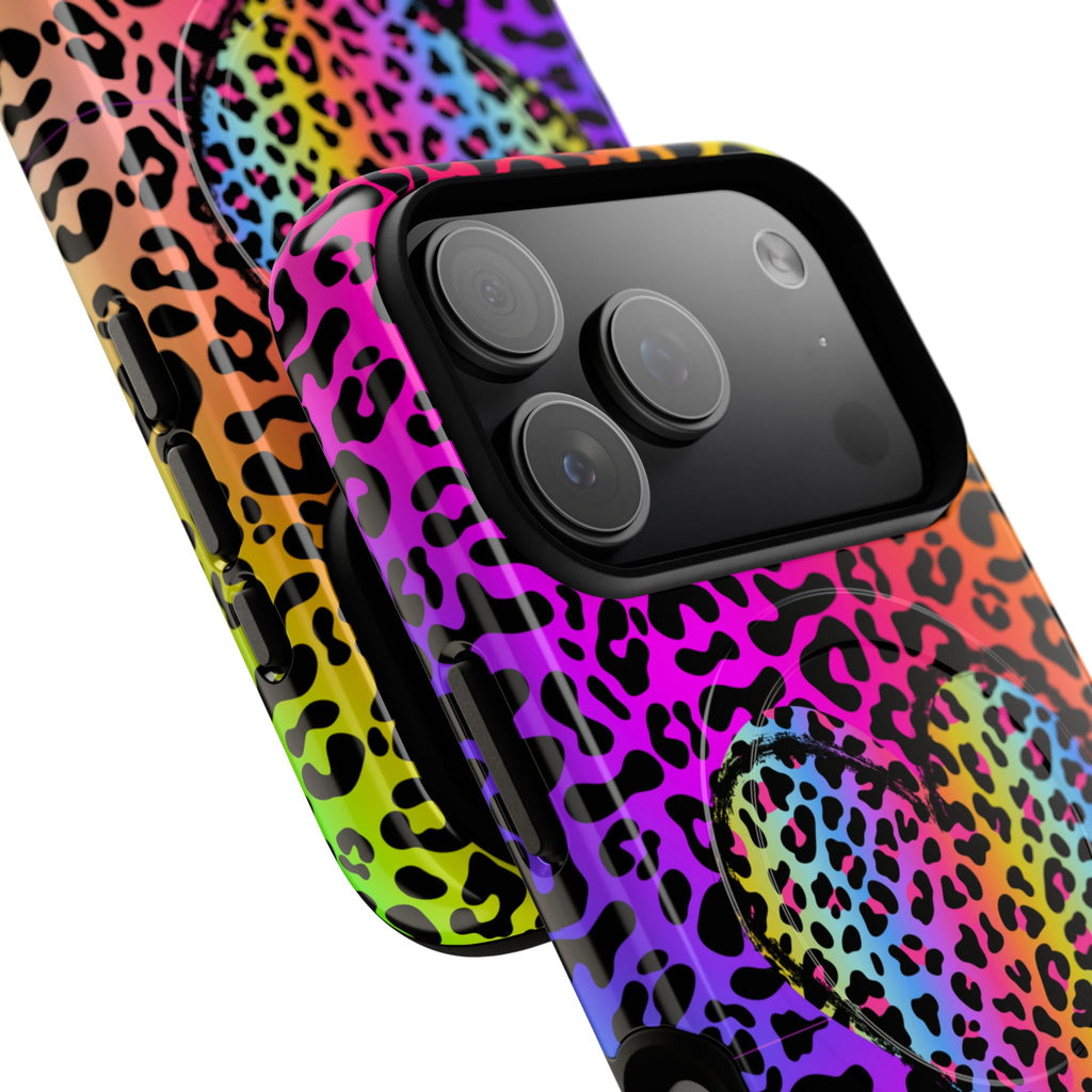 Rainbow Leopard Heart Phone Case | Tough Magnetic Case