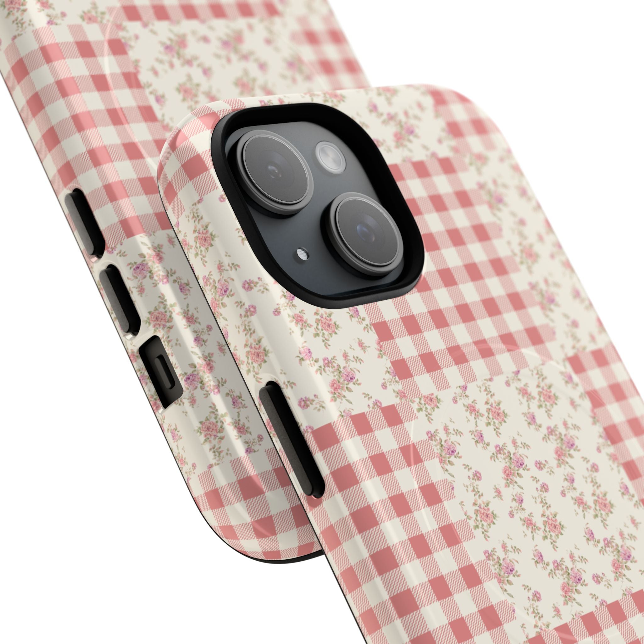 Pink Gingham Flower Phone Case | Tough Magnetic Case