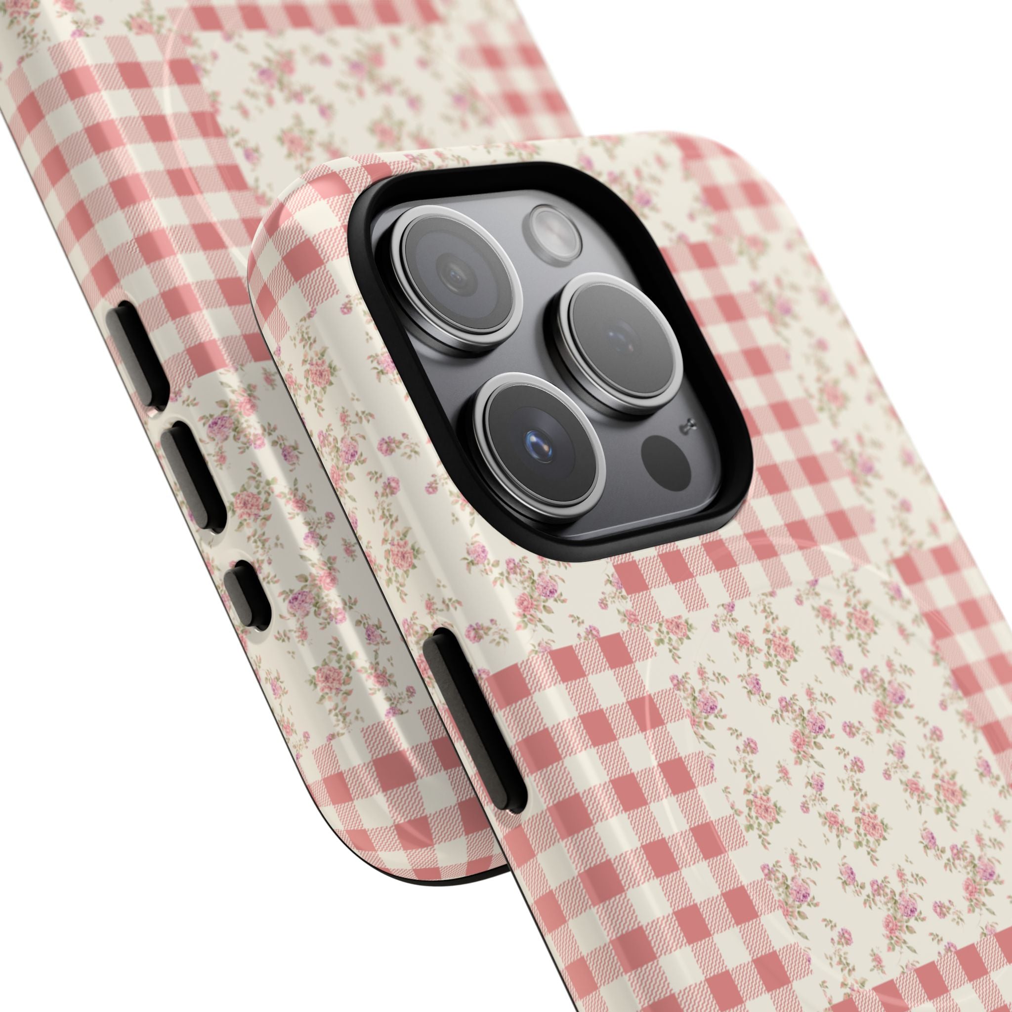 Pink Gingham Flower Phone Case | Tough Magnetic Case