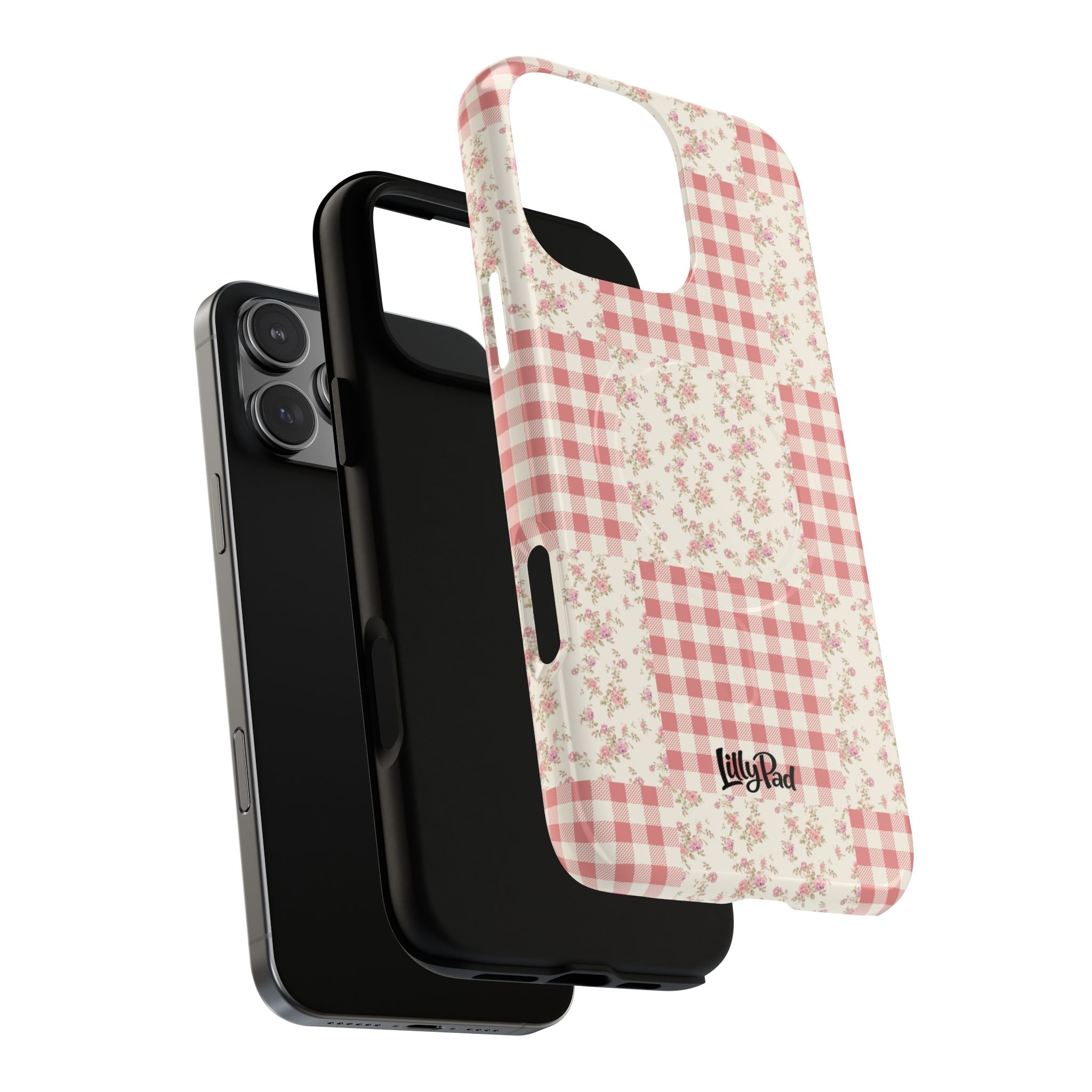 Pink Gingham Flower Phone Case | Tough Magnetic Case
