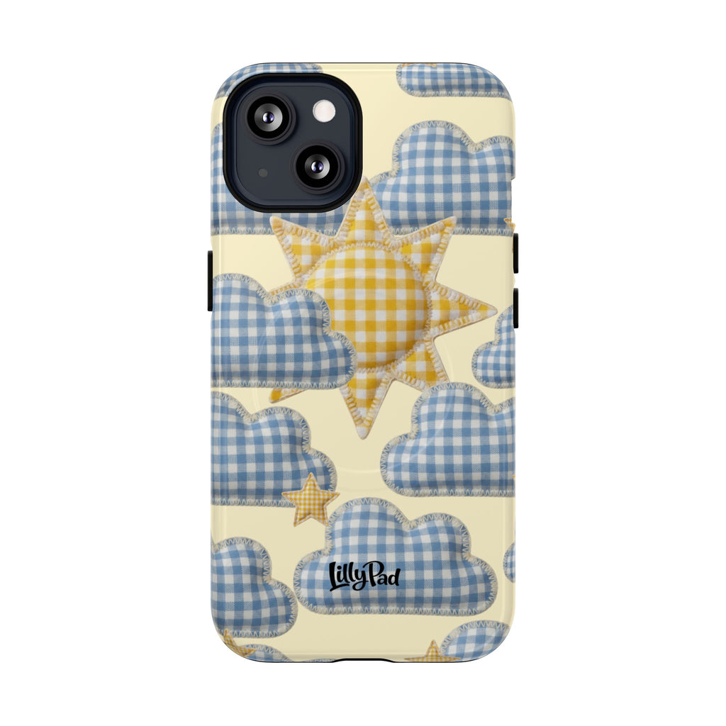 Gingham Sun and Clouds Phone Case | Tough Magnetic Case