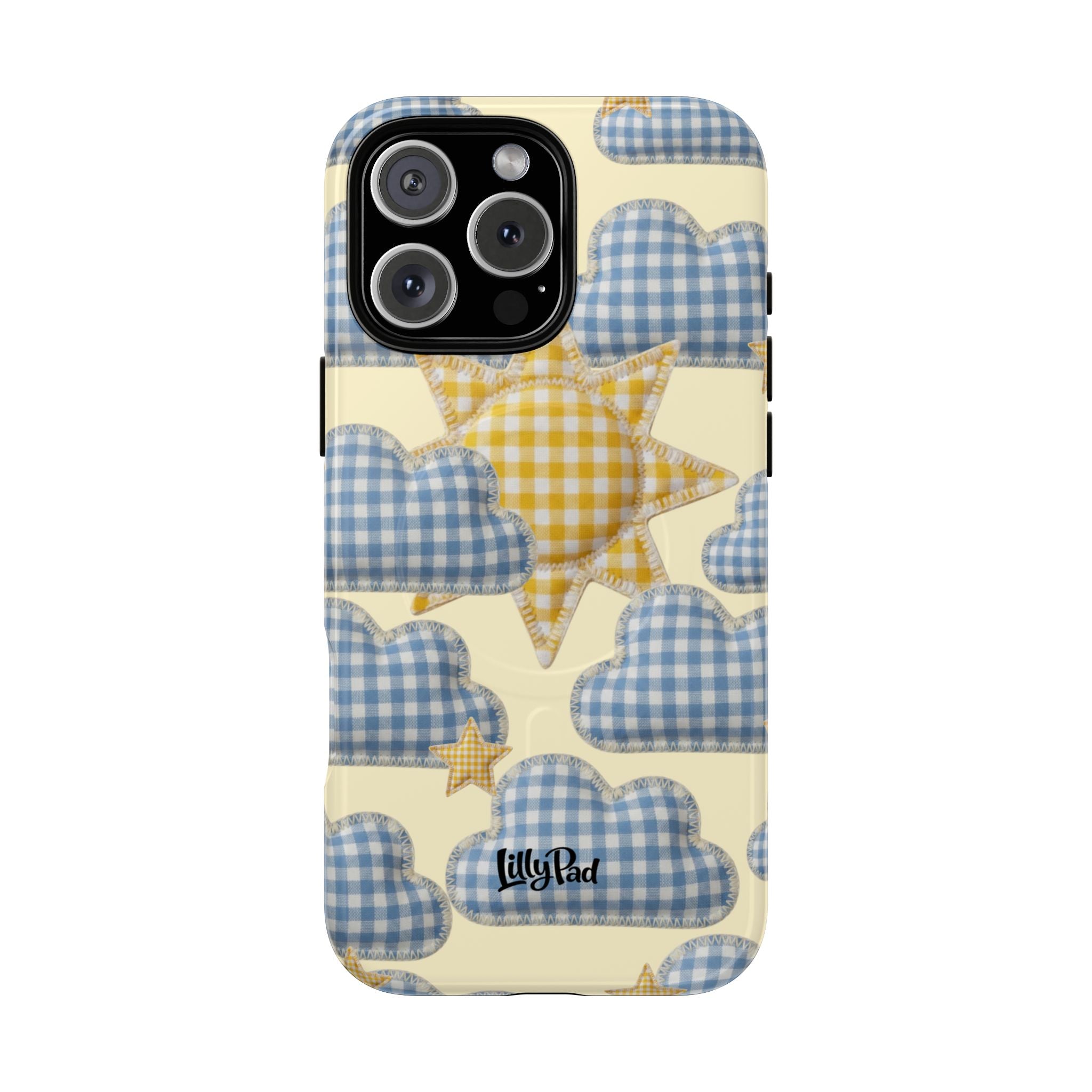 Gingham Sun and Clouds Phone Case | Tough Magnetic Case