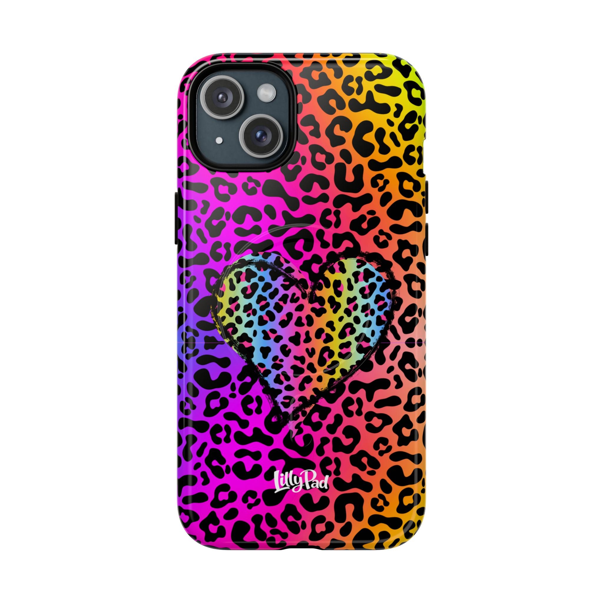 Rainbow Leopard Heart Phone Case | Tough Magnetic Case