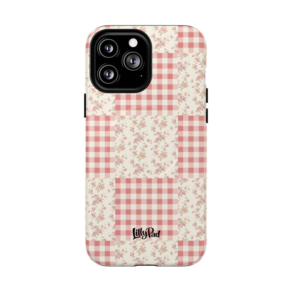 Pink Gingham Flower Phone Case | Tough Magnetic Case
