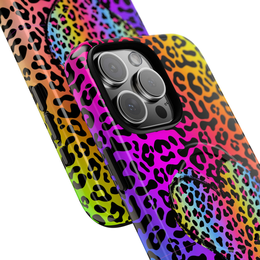 Rainbow Leopard Heart Phone Case | Tough Magnetic Case
