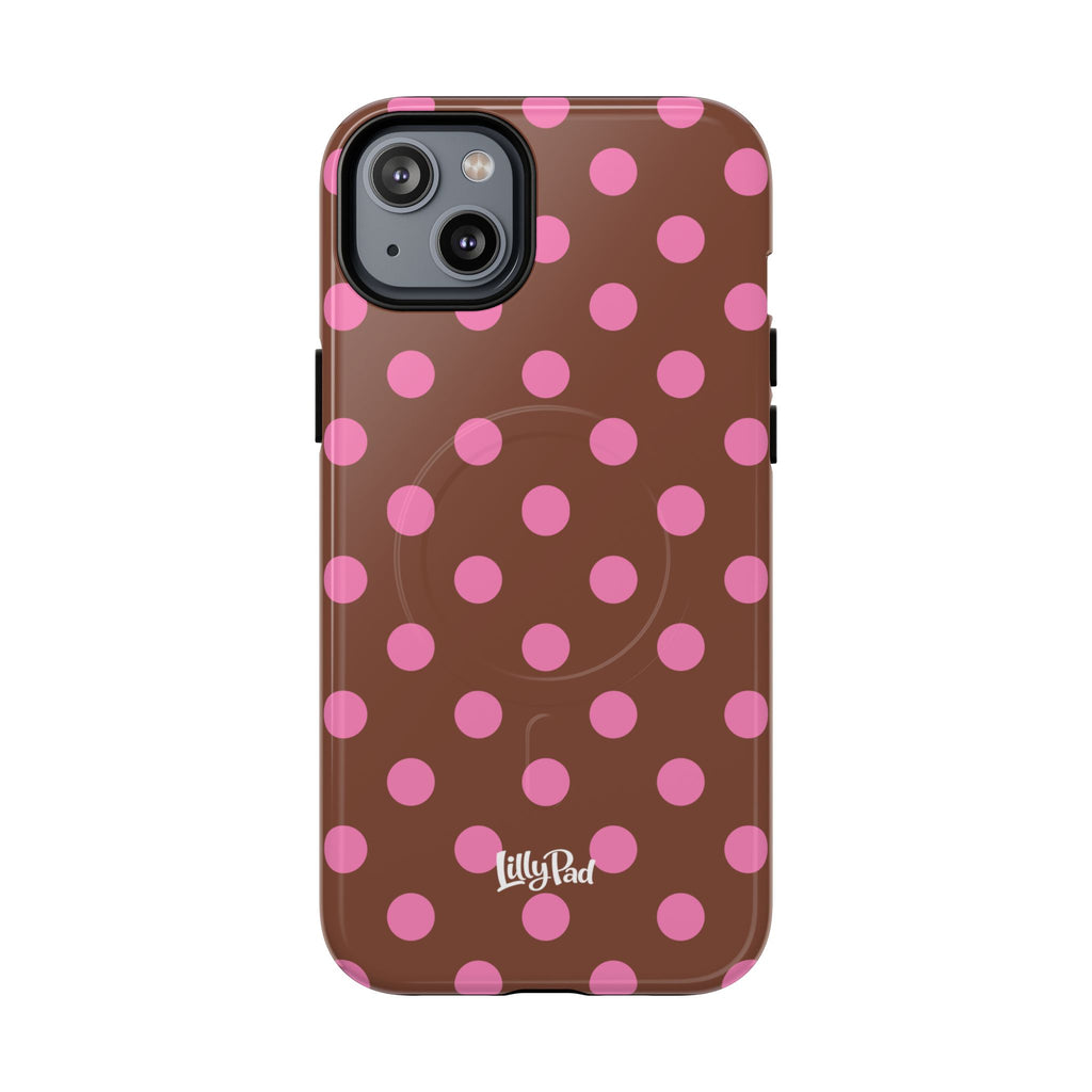 Pink Polka Dot Brown Phone Case | Magnetic Tough Case