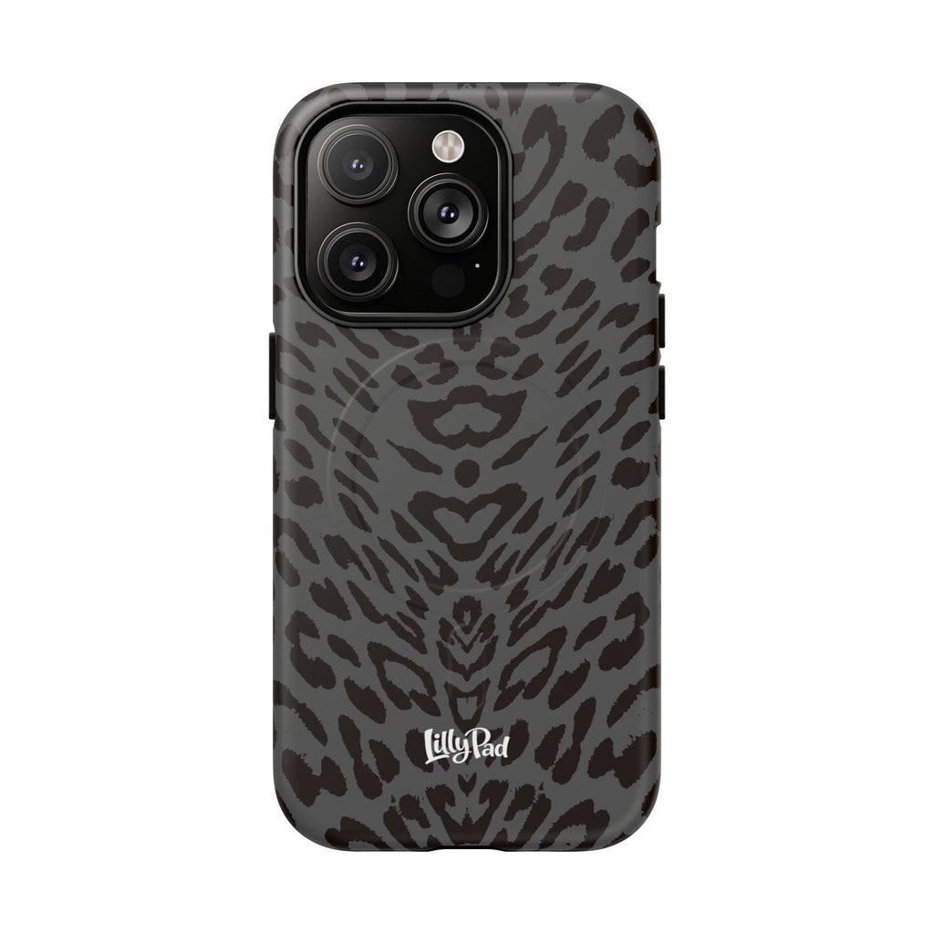 Leopard Print Magnetic Phone Case | Tough Magnetic Case, Black Animal Pattern